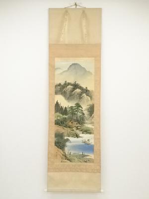 欣象筆　山水　肉筆絹本掛軸